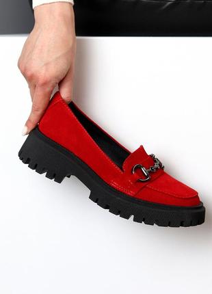 Яркие красные замшевые туфли лоферы натуральная замша цвет на выбор4 фото