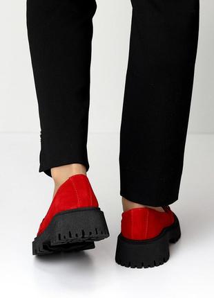 Яркие красные замшевые туфли лоферы натуральная замша цвет на выбор6 фото