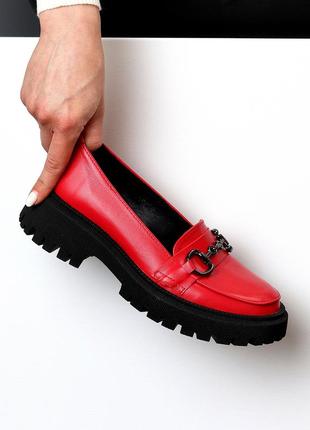 Яркие красные кожаные туфли лоферы натуральная кожа цвет на выбор5 фото