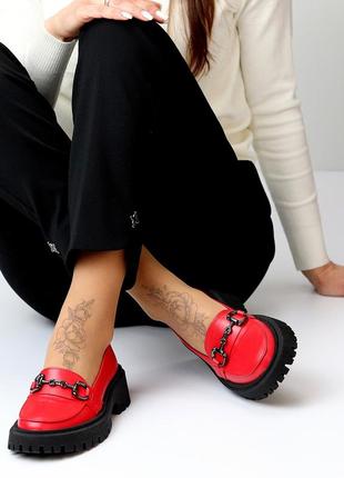 Яркие красные кожаные туфли лоферы натуральная кожа цвет на выбор10 фото