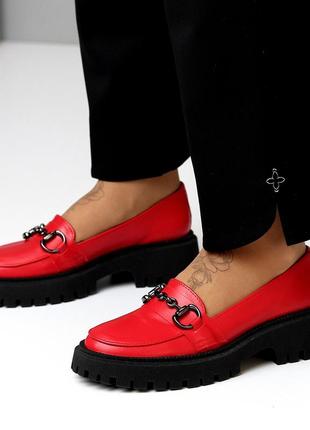 Яркие красные кожаные туфли лоферы натуральная кожа цвет на выбор2 фото