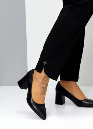 Классические кожаные женские туфли натуральная кожа зауженный носок средний каблук9 фото
