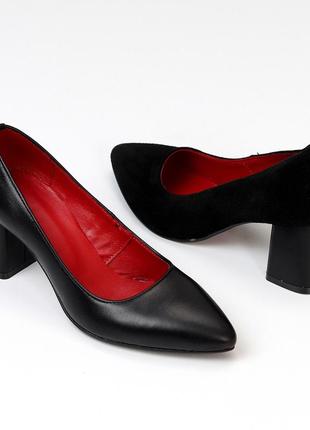 Классические кожаные женские туфли натуральная кожа зауженный носок средний каблук2 фото
