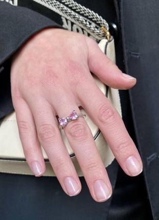 Кольцо розовый бантик на большой пальчик, серебряное покрытие 925 пробы, регулируемый размер 18-19.5