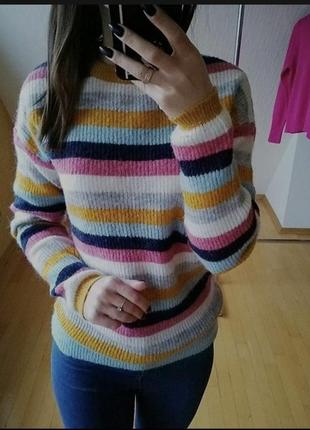 Теплый шерстяной свитер в полоску next. яркий разноцветный свитер с альпакой.1 фото