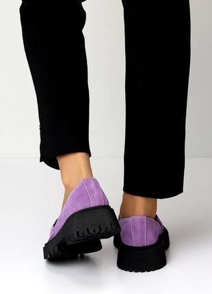 Сиреневые фиалковые лавандовые туфли лоферы натуральная замша цвет на выбор3 фото