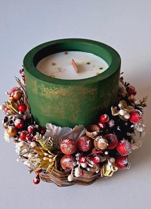 Різдвяний свічник зі свічкою ручної роботи, колекція "казкове різдво"1 фото