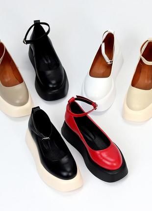 Черные кожаные туфли на шлейке натуральная кожа на небольшой платформе lolita style5 фото