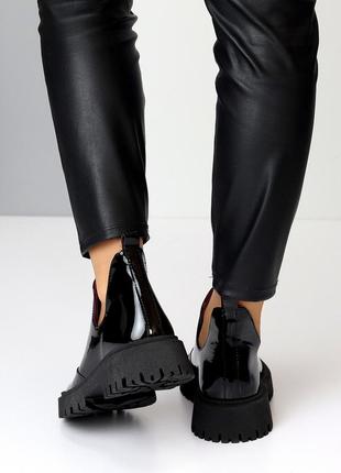 Дизайнерские лаковые глянцевые черные кожаные женские туфли натуральная кожа глянец4 фото