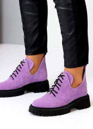 Дизайнерские сиреневые лавандовые фиалковые женские туфли натуральная замша5 фото