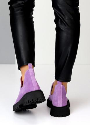 Дизайнерские сиреневые лавандовые фиалковые женские туфли натуральная замша2 фото