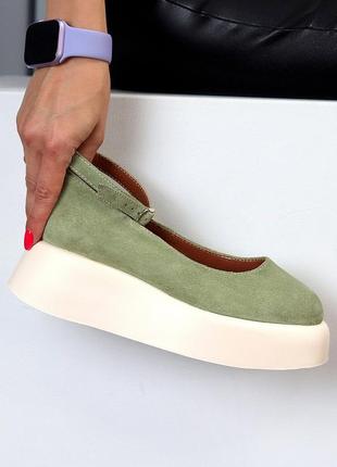 Зеленые замшевые туфли на шлейке натуральная замша цвет оливковый хаки lolita style 😻6 фото