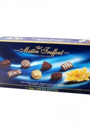 Шоколадные конфеты в коробке maitre truffout pralines, 400 г, австрия, пралине, синие