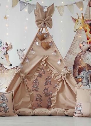 Вигвам "зайки -попрыгайки" полный комплект ! ( коврик бонбон+подушки)