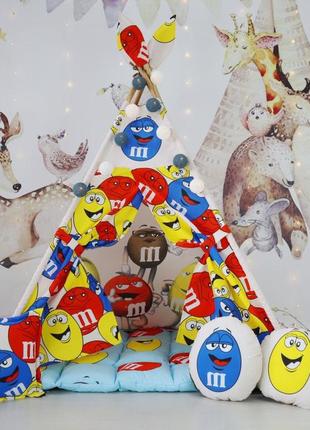 Вігвам m&m's бон бон + 3 подушки ! повний комплект !1 фото