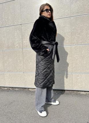 Зимнее пальто с эко-мехом пв-333 черный2 фото