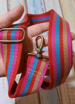 Ремінь для сумки текстильний на карабінах ручка смугастий кольоровий4 фото