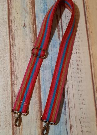 Ремень для сумки текстильный на карабинах ручка полосатый цветной разноцветный1 фото