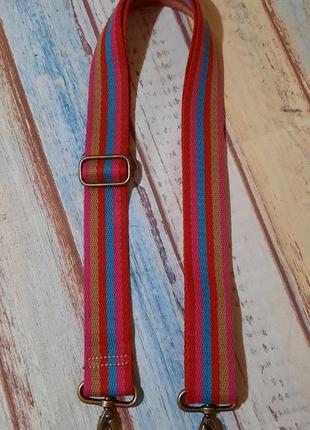 Ремінь для сумки текстильний на карабінах ручка смугастий кольоровий3 фото