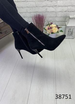 Ботинки женские натуральная замша замш замшевые черные демисезонные осенние весенние на каблуке ботинки ботильоны туфли3 фото
