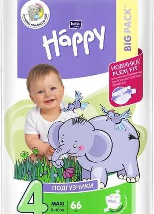 Підгузки дитячі bella baby happy maxi 4 (8-18 кг), 66 шт.