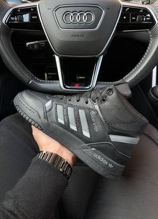 Зимние кроссовки adidas originals drop step high black gray fur