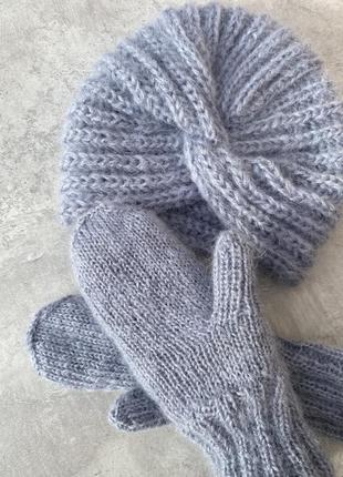 Варежки молочные митенки вязаные ручная работа пушистые белые рукавички без пальцев митенки