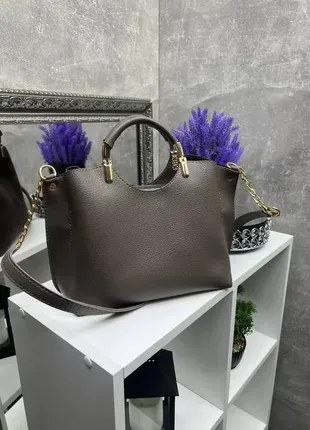 Капучино – натур. замш - lady bags - стильная сумка на 3 отделения – фурнитура золото2 фото
