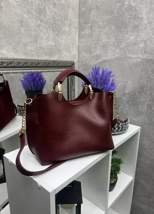 Бордо — натур. замш — lady bags — стильна сумка на 3 відділення — фурнітура золото — топ продажів2 фото