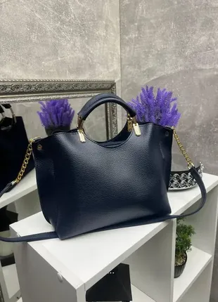 Синяя – натур. замш - lady bags - стильная сумка на 3 отделения – фурнитура золото - топ продаж2 фото