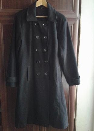 Черное демисезонное двубортное пальто длины миди vicky smith батал