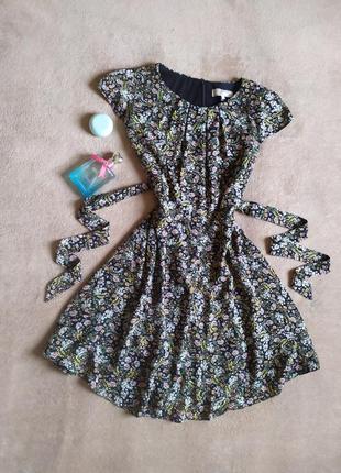 Шикарна якісна шифонова сукня міді з пишною спідницею з паском квітковий принт1 фото