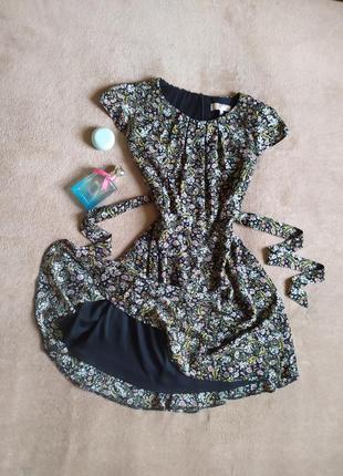 Шикарна якісна шифонова сукня міді з пишною спідницею з паском квітковий принт2 фото