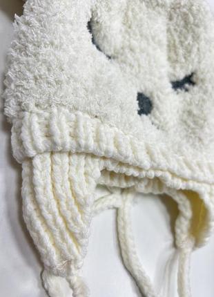 Теплая шапка мишка на завязках  плотная махрово-плюшевая  42-46р3 фото