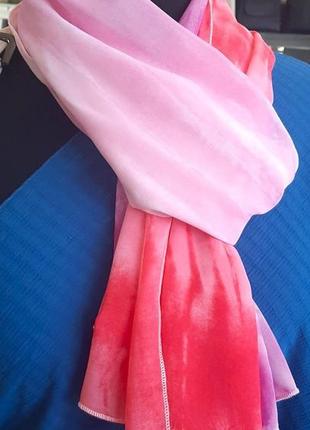 Палантин шарф женский розовый шифон двусторонний, подарок6 фото