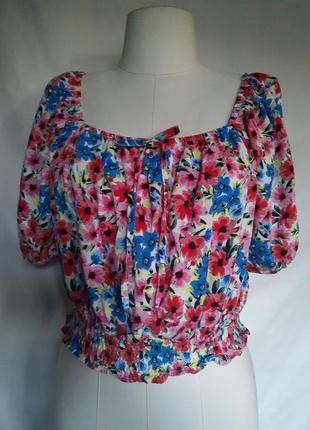 100% вискоза, женская блуза, летняя блузка, топ, натуральная, вискозная, мелкий цветок штапель.