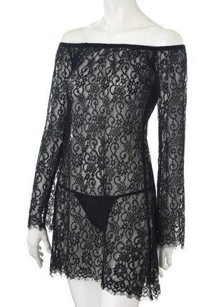 Poppie anais чорний пеньюар сукня з мережива з довгим рукавом6 фото