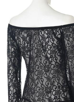 Poppie anais чорний пеньюар сукня з мережива з довгим рукавом8 фото