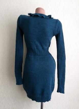 Шерстяное платье миди. вязаное, теплое. туника 50% шерсть. мохер. бирюзовый, изумрудный.4 фото