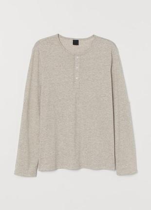 Хлопковый лонгслив, футболка на длинный рукав h&amp;m, cotton jersey henley shirt