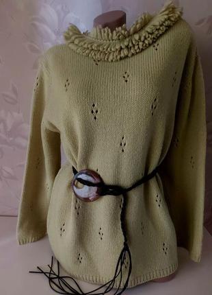 Шикарный шерстяной теплый свитер, самовязка4 фото