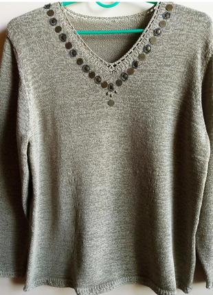 Женский девичий трикотажный свитер лонгслив,цвет оливковый,б/у в хорошем состоянии1 фото