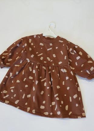 Платье на флисе от next  с руаавами фонариками молочный шоколад 1-2 года3 фото