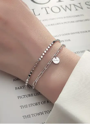 Браслет серебряный двойной lucky с грубым плетением, браслет на удачу, серебро 925 пробы, длина 14+52 фото