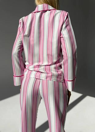 Женская пижама туречки на пуговицах рубашка и брюки в полоску логотип2 фото
