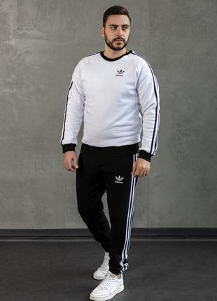 Чоловічий зимовий спортивний костюм adidas хакі з чорним із лампасами без капюшона комплект адідас на флісі (bon)10 фото