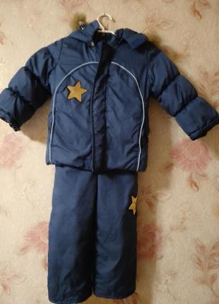 Комплект куртка зимняя лыжные брюки. синий со звездами звездами10 фото