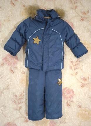 Комплект куртка зимняя лыжные брюки. синий со звездами звездами2 фото