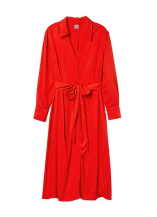 Ярко красное платье - рубашка под пояс h&m(размер 36-38)