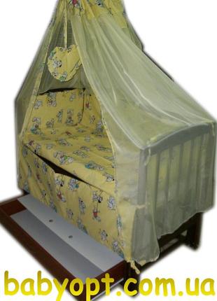 Акція! ліжечко маятник "малюк люкс" з шухлядою + матрац кокос + постільний набір 8 ел.2 фото